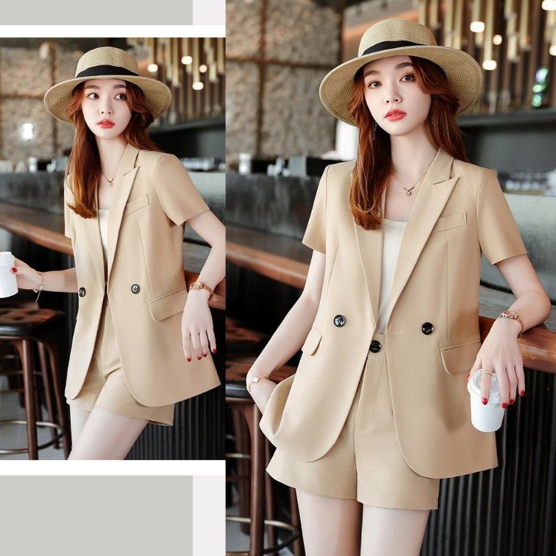 Short-sleeved Suit Jacket + Shorts Two Pieces Set