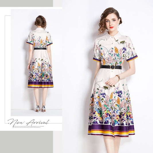 Short Sleeve Flower Print Versatile Dress