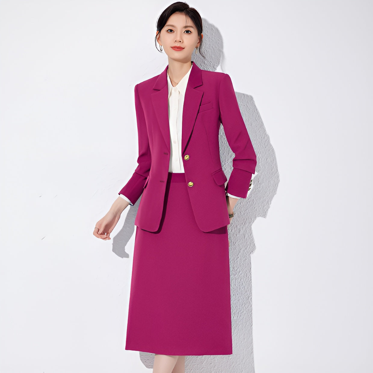 Single Breasted Suit Jacket + Either Trouser or Skirt Two Pieces Set