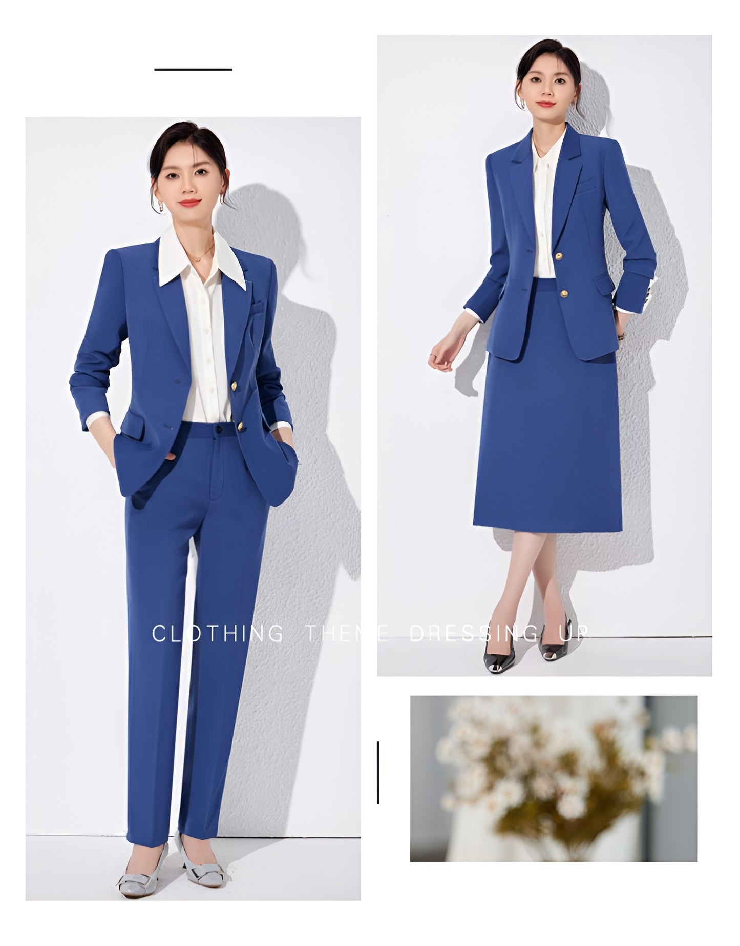 Single Breasted Suit Jacket + Either Trouser or Skirt Two Pieces Set