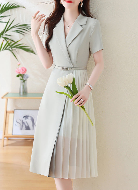 Suit Collar Pleated Elegant Dress