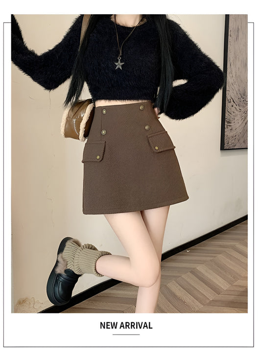 Twill Woolen Anti-exposure Mini Skirt