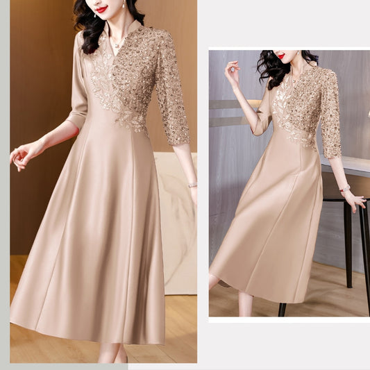 V-neck Beaded Elegant A-line Banquet Dress