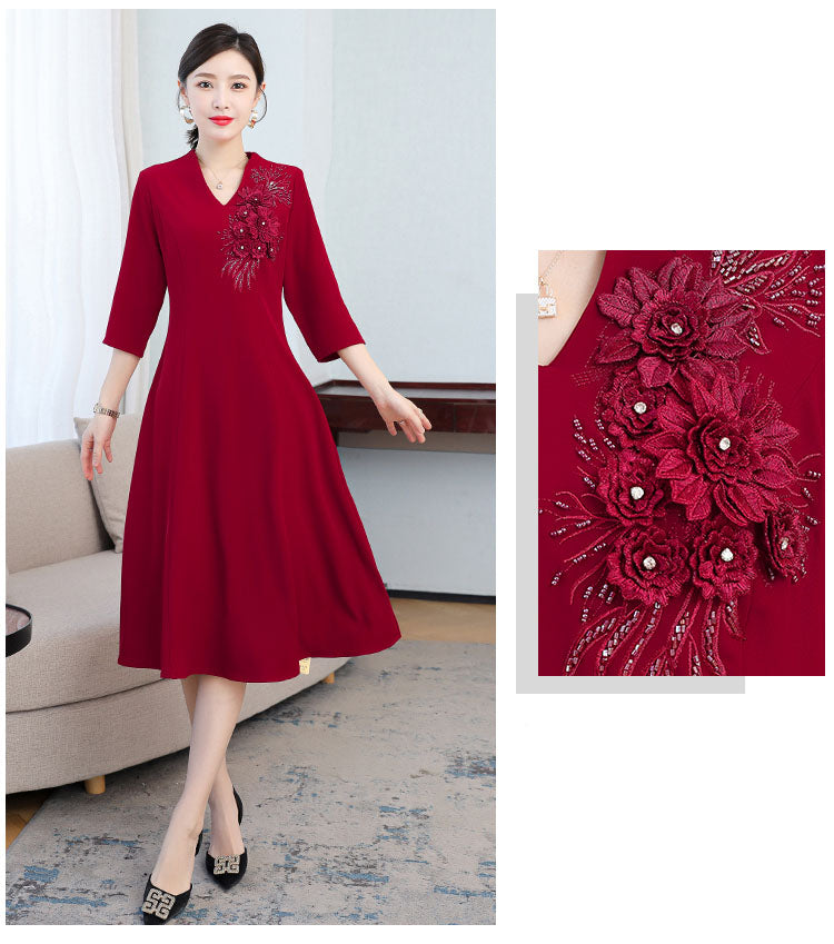 V-neck Red Banquet Dress