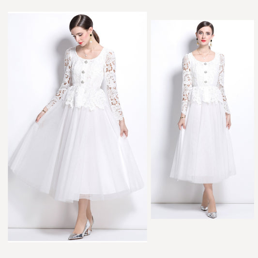 White Lace Fairy Elegant Mid-length Dress