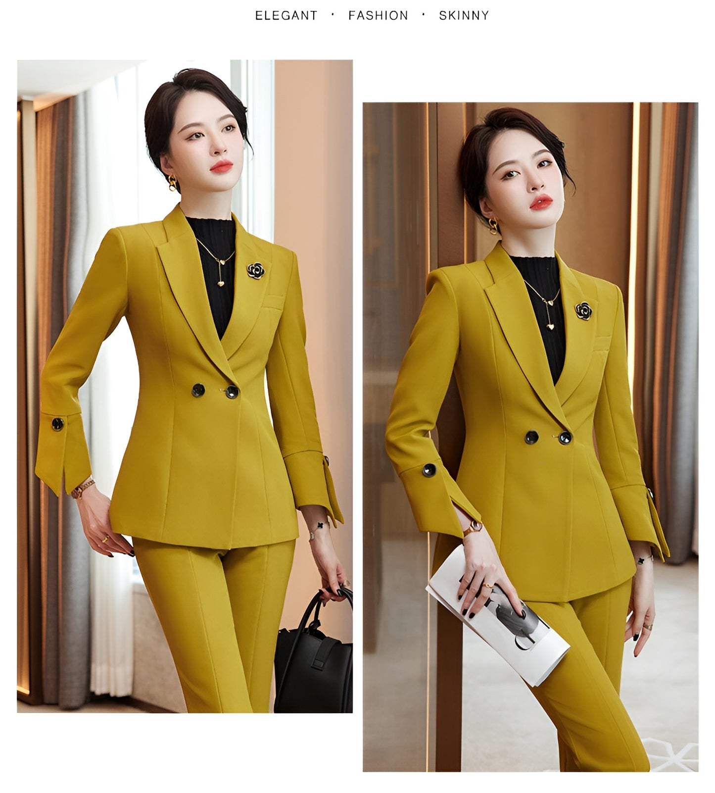 Women's Suit Jacket + Professional Slim Fit Casual Bell Bottom Pants