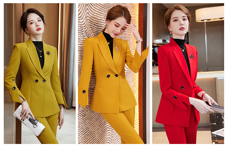 Women's Suit Jacket + Professional Slim Fit Casual Bell Bottom Pants